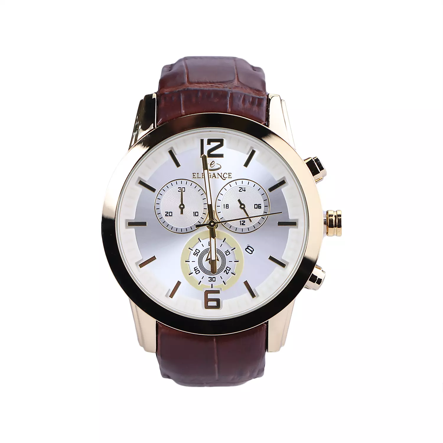 Elegance-Watch-Code-G-1239.51.webp ساعت مچی مردانه الگانس بند چرم قهوه ای قاب طلایی G 1239/5 - Image 1