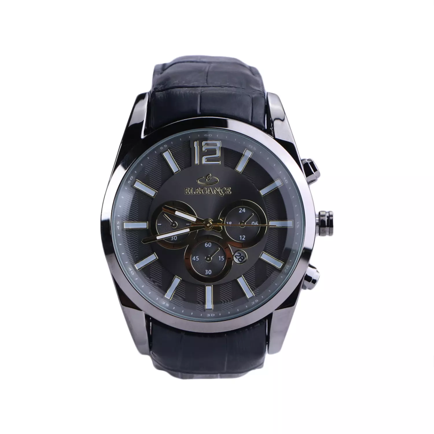 Elegance-Watch-Code-G-1244.101.webp ساعت مچی مردانه الگانس بند چرم مشکی قاب دودی G1244/10 - Image 1