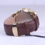 ساعت مچی مردانه الگانس بند چرم قهوه ای قاب طلایی G1244/13 - Image 4