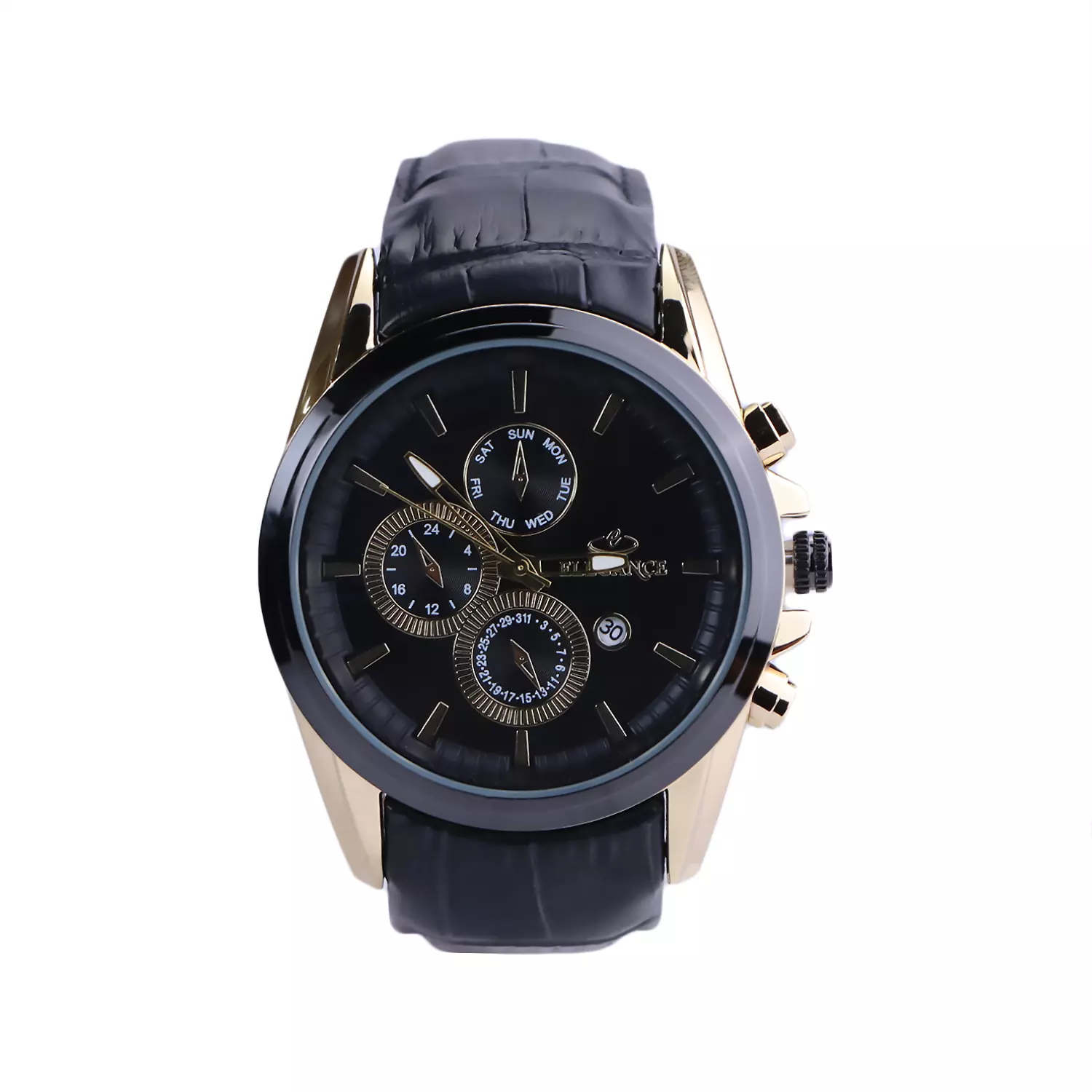 Elegance-Watch-Code-G-1246.11.webp ساعت عقربه ای مردانه الگانس بند چرم مشکی G 1246/1 - Image 1