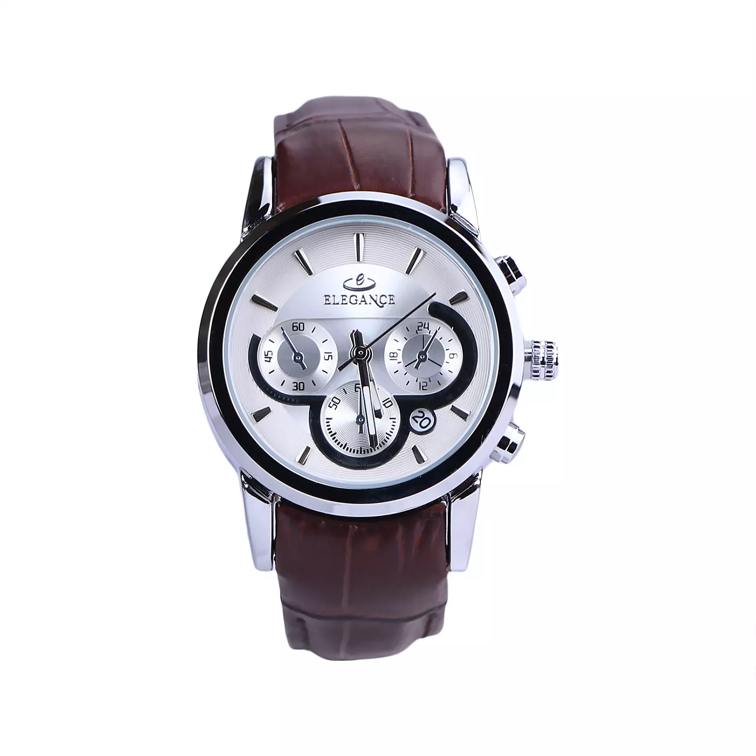 Elegance-Watch-Code-L-1237.81.webp ساعت مچی الگانس زنانه بند چرم قهوه ای قاب نقره ای L 1238/10 - Image 1