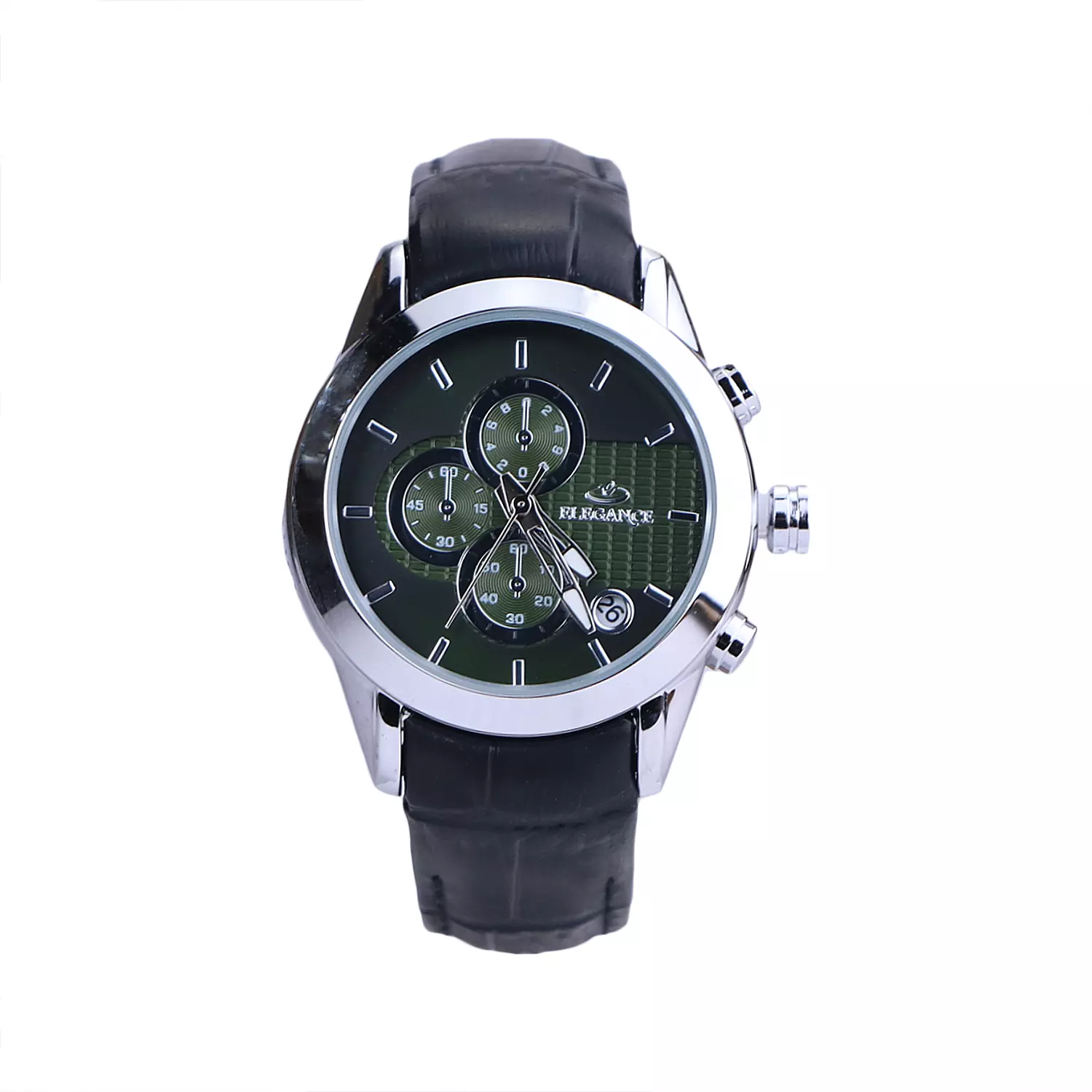 Elegance-Watch-Code-L-1238.101.webp ساعت مچی الگانس زنانه بند چرم مشکی صفحه سبز L 1237/8 - Image 1