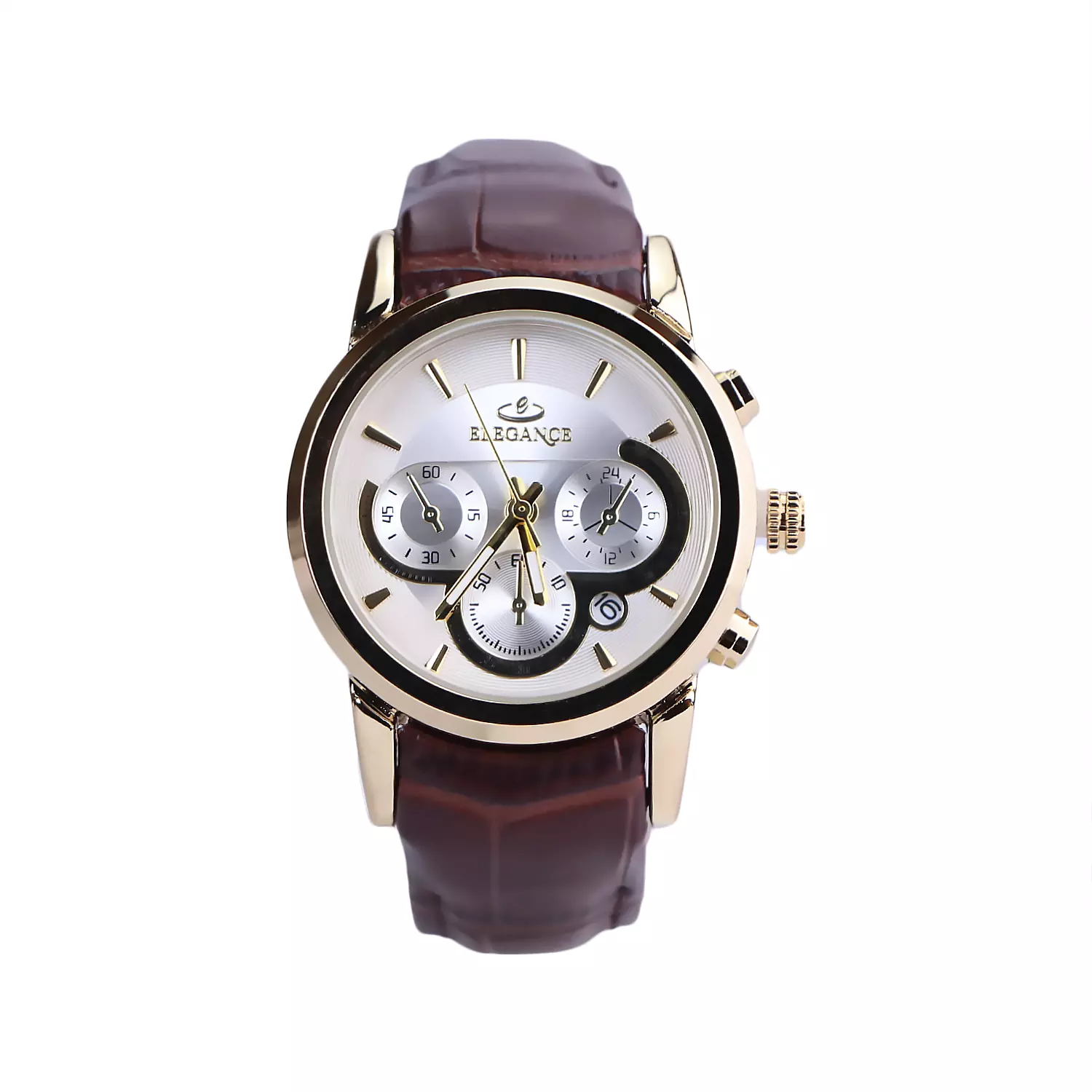 Elegance-Watch-Code-L-1238.41.webp ساعت مچی الگانس زنانه بند چرم قاب طلایی صفحه سفید L 1238/4 - Image 1