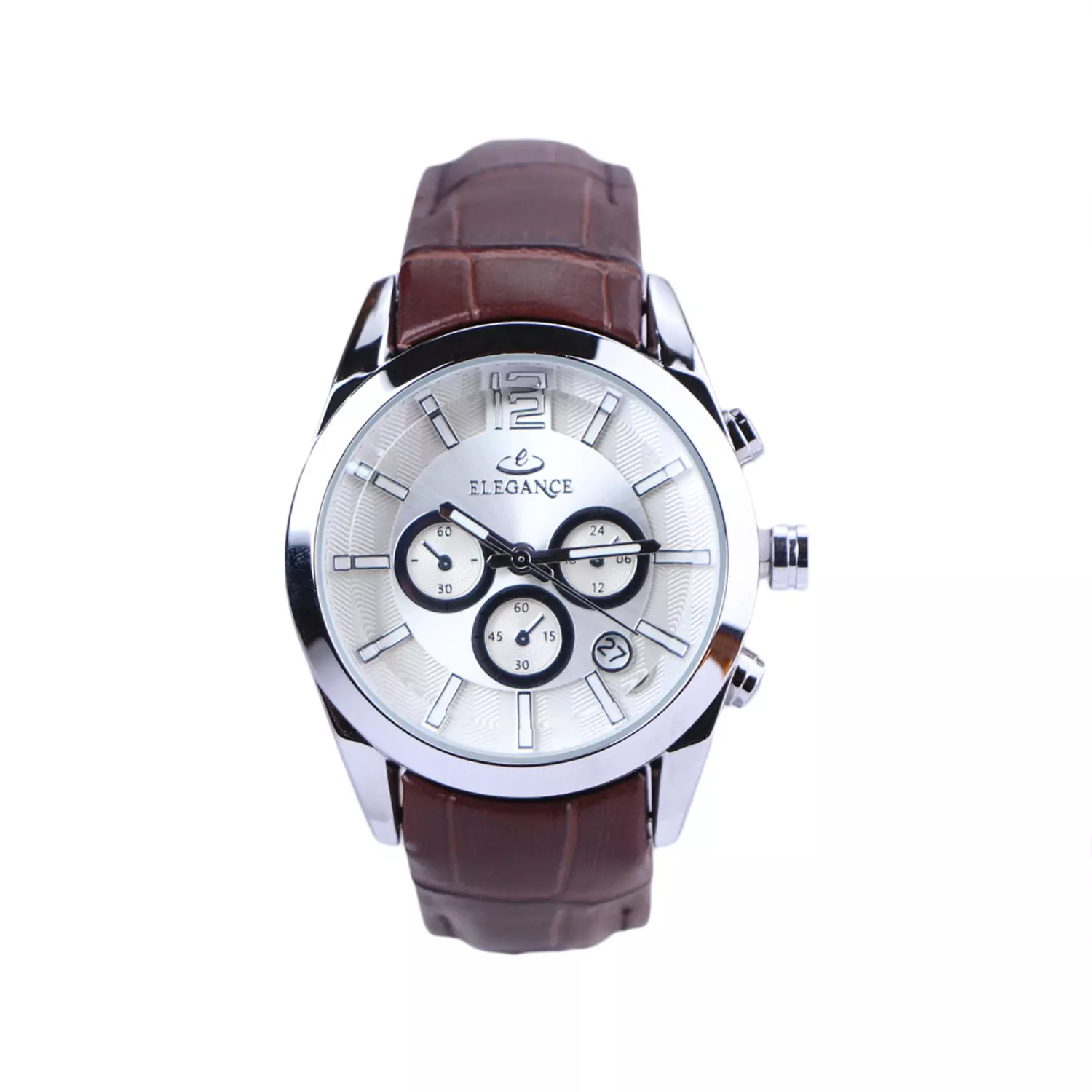 Elegance-Watch-Code-L-1244.121.webp ساعت مچی الگانس زنانه بند چرم قهوه ای قاب نقره ای L 1244/12 - Image 1