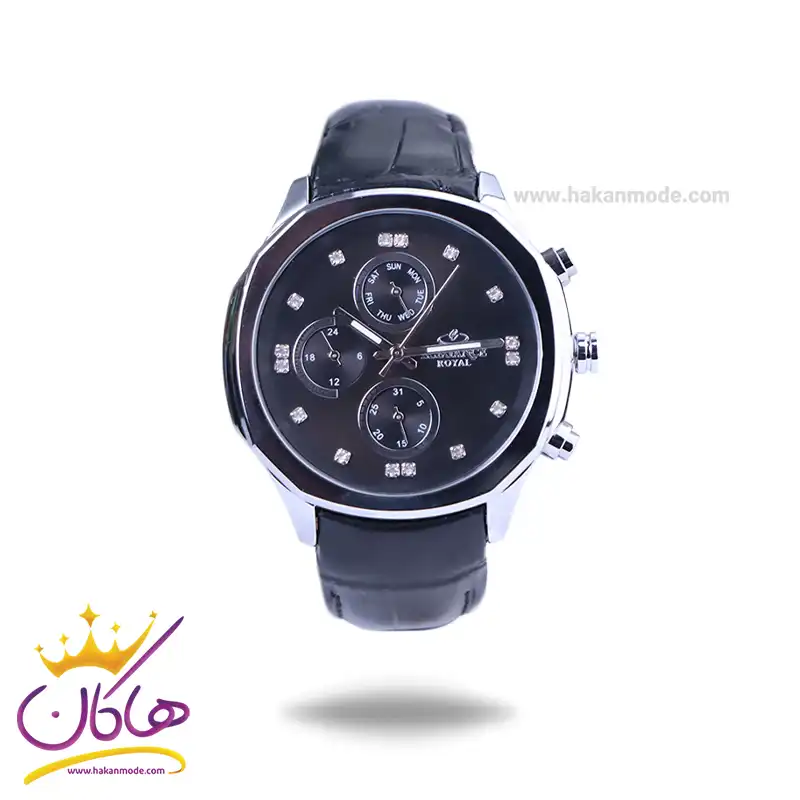 Elegance-royale-watch-code-ER-2126.11.webp ساعت مچی الگانس مردانه بند چرم صفحه مشکی ER2126/1 - Image 1