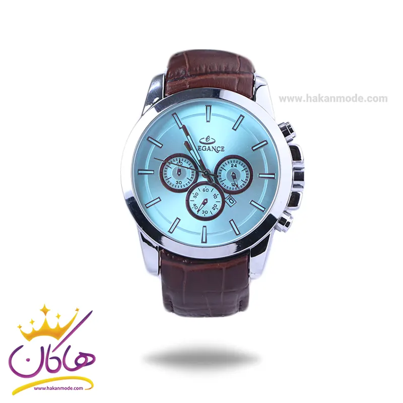 Elegance-watch-code-G-1211.31.webp ساعت عقربه ای الگانس مردانه چرم قهوه ای شیشه آبی G 1211/3 - Image 1