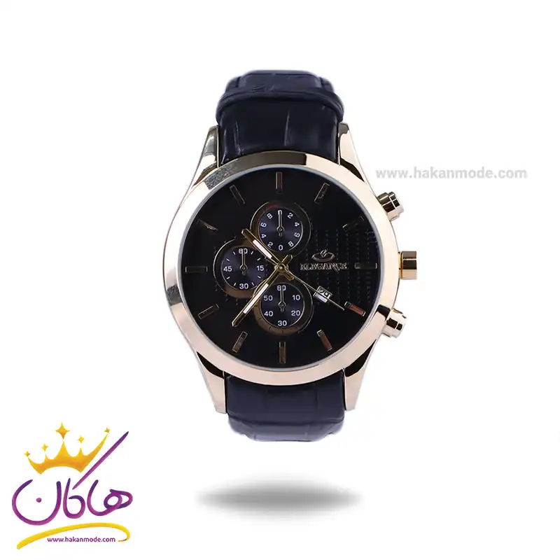 Elegance-watch-code-G-2100.21.webp ساعت عقربه ای الگانس مردانه بند چرم مشکی قاب طلایی G2100/2 - Image 1