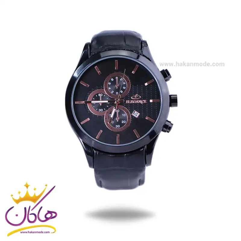 Elegance-watch-code-G-2100.31.webp ساعت عقربه ای الگانس مردانه بند چرم مشکی G2100/3 - Image 1
