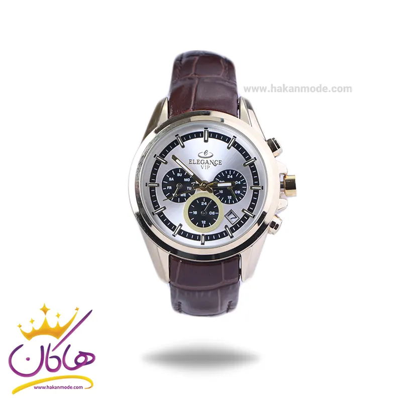 Elegance-watch-code-L-1256.41.webp ساعت مچی الگانس زنانه چرم قهوه ای قاب طلایی L 1256/4 - Image 1