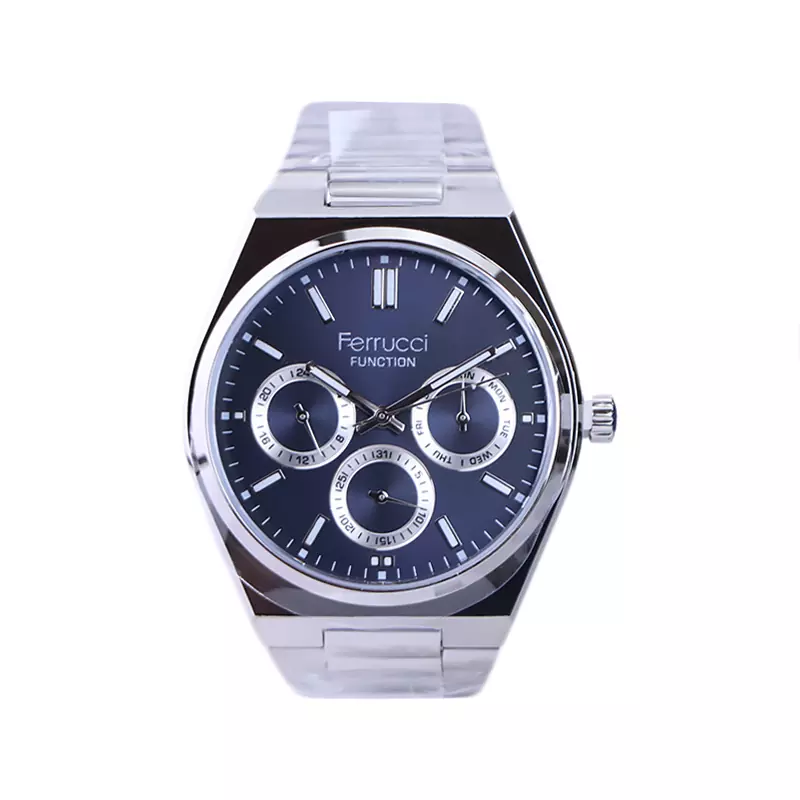 Ferrucci-Function-watch-code-FC03523.061.webp ساعت عقربه ای فروچی مردانه فلزی صفحه آبی FC 03523/06 - Image 1