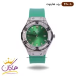 ساعت هابلوت زنانه کرنوگراف بند رابر قاب تمام نگین صفحه سبز 460/8