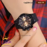 ساعت هابلوت زنانه بند رابر مشکی کرنوگراف اندکس رزگلد 888/12 - Image 2