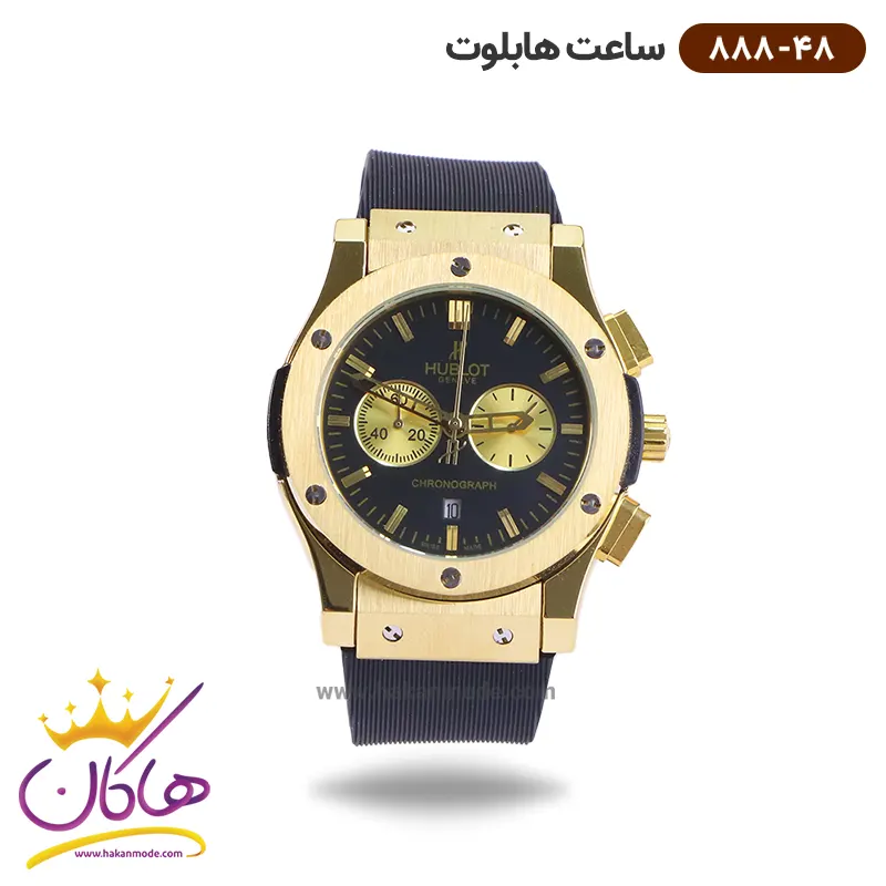 Hablut-watch-code-888-48-1.webp ساعت هابلوت مردانه بند رابر کرنوگراف قاب طلایی 888/48 - Image 1