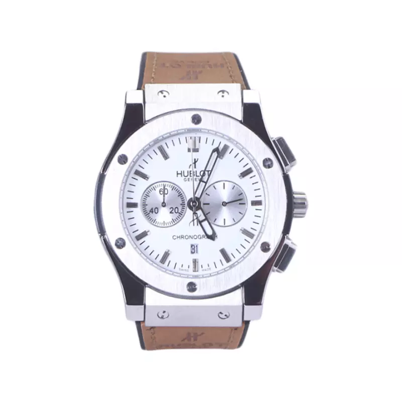 Hublot-Watch-Code-G-888.1741.webp ساعت مچی هابلوت مردانه بند جیر صفحه سفید کرنوگراف G 888/174 - Image 1