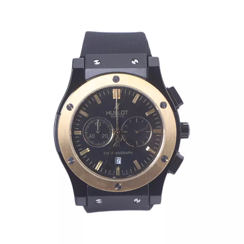 Hublot-Watch-Code-G-888.1771.webp ساعت مچی هابلوت مردانه بند رابر قاب طلایی کرنوگراف G 888/177 - Image 1