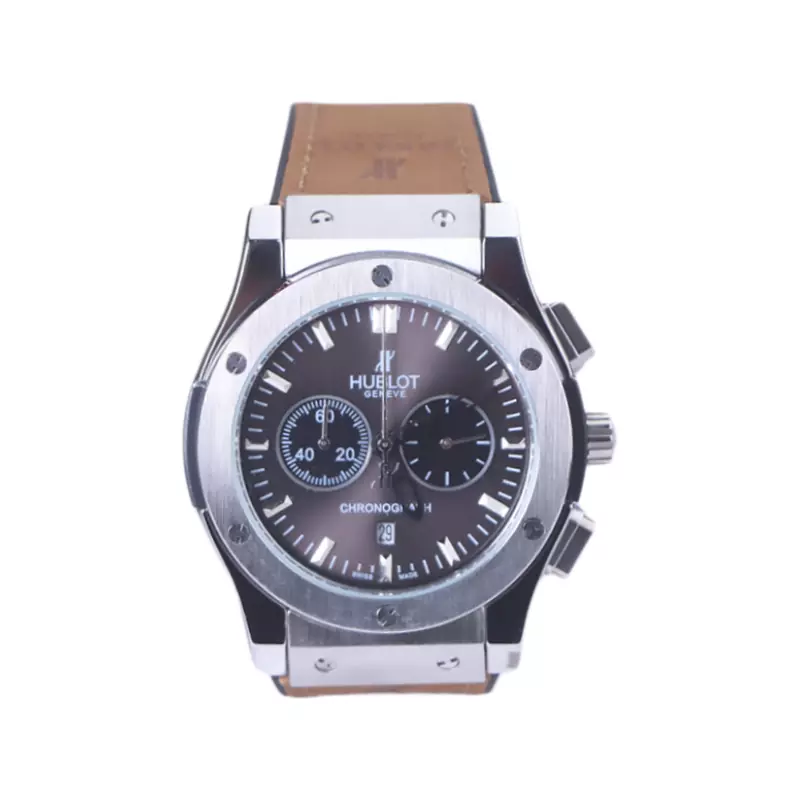 Hublot-Watch-Code-G-888.1791.webp ساعت مچی هابلوت مردانه بند جیر قاب نقره ای کرنوگراف G 888/179 - Image 1