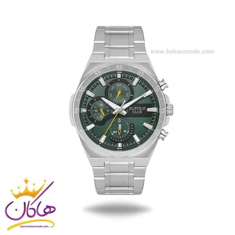 JG-POLO-CLUBE-watch-code-JPC.S04239A.031.webp ساعت مچی جی جی پولو مردانه فلزی نقره ای صفحه سبز JPC.S04239A/3 - Image 1