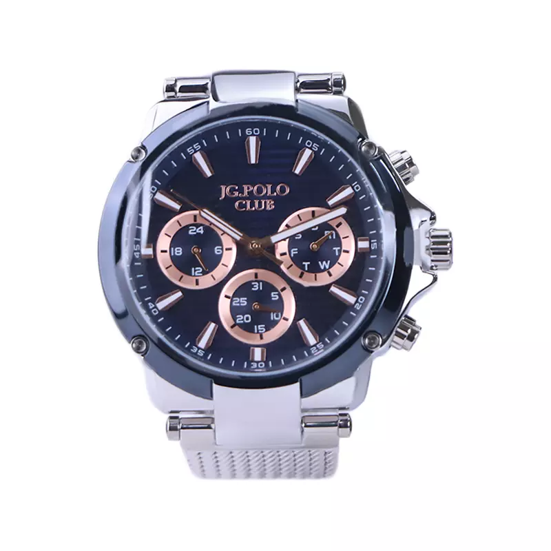 JG.Polo-Club-watch-code-JPCB1536.011.webp ساعت جی جی پولو مردانه فلزی بند حصیری نقره ای JPC.B01536M/1 - Image 1