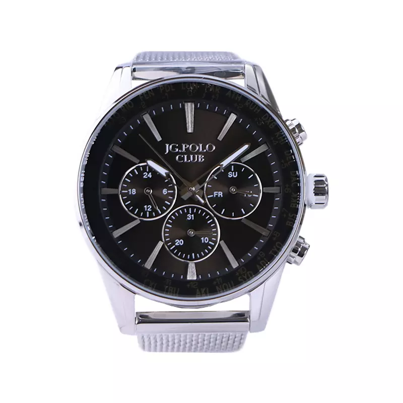 JG.Polo-Club-watch-code-JPCS04064A.31.webp ساعت جی جی پولو مردانه فلزی بند حصیری نقره ای صفحه مشکی JPC.S04064A/3 - Image 1