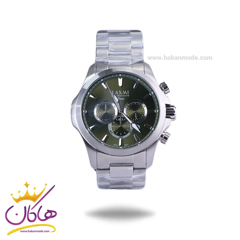 Laxmi-watch-code-8115.71.webp ساعت مچی لاکسمی مردانه فلزی صفحه سبز کرنوگراف 8115/7 - Image 1