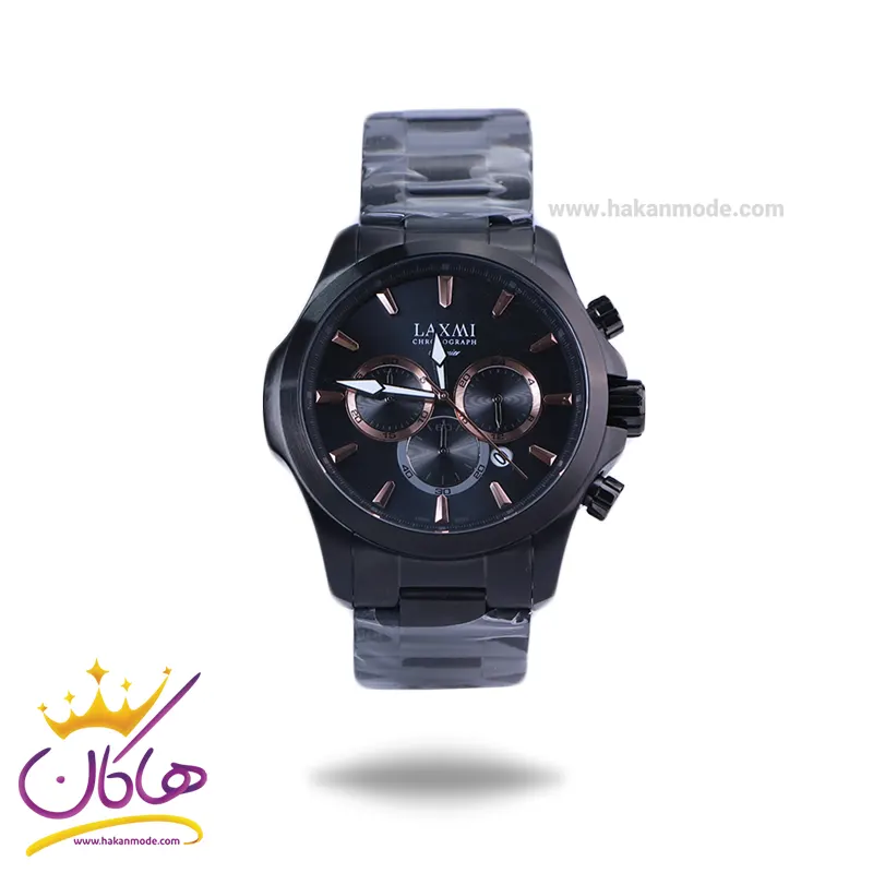Laxmi-watch-code-8115.91.webp ساعت مچی لاکسمی مردانه فلزی مشکی کرنوگراف 8115/9 - Image 1