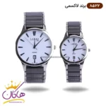 ساعت ست لاکسمی بند سرامیکی نقره ای مشکی کد 8522