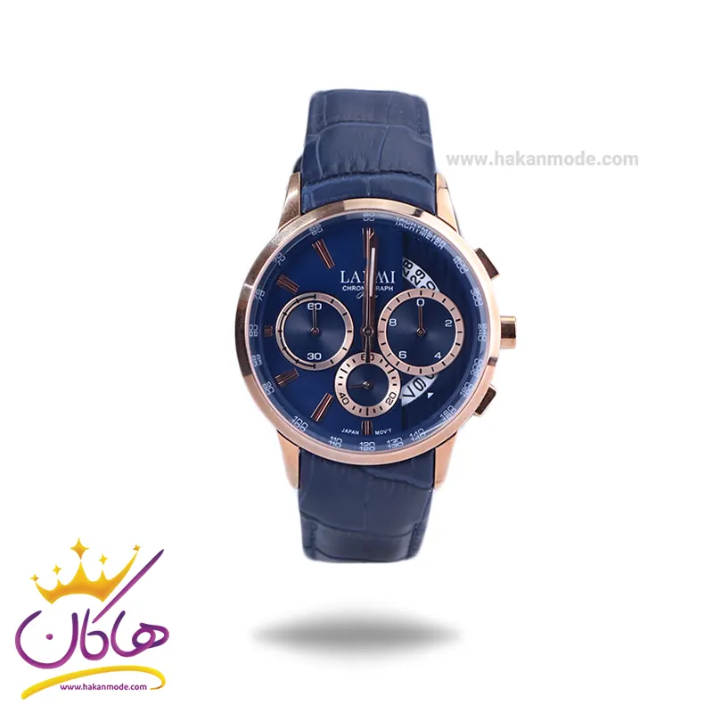 Laxmi-watch-code-LA-8540G.111.webp ساعت مچی لاکسمی مردانه چرم آبی کرنوگراف LA 8540/11G - Image 1