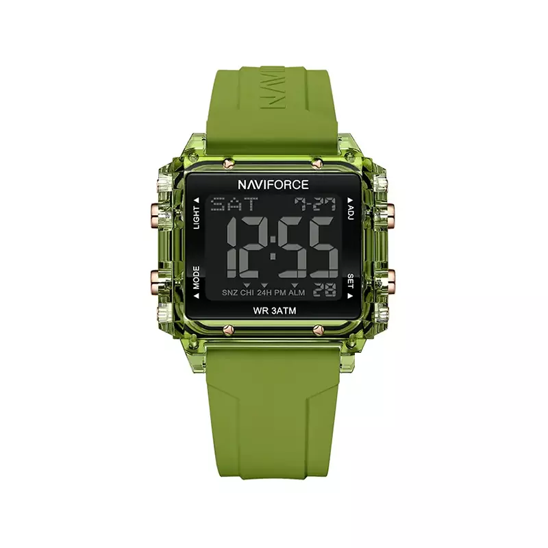 Naviforce-Watch-Code-7101.31.webp ساعت زنانه نیوی فورس بند رابر سبز دیجیتال قاب مربع 7101/3 - Image 1