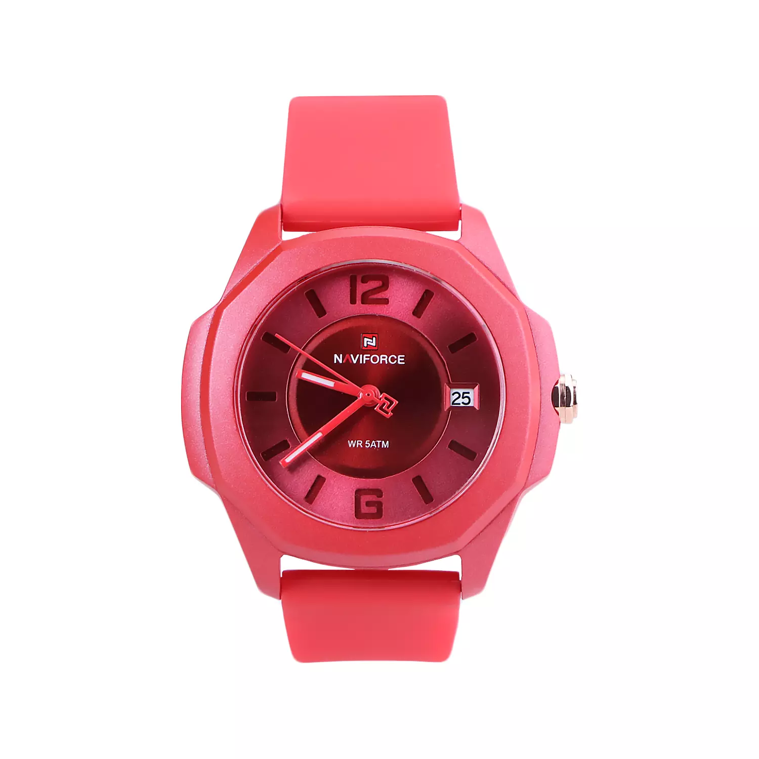 Naviforce-Watch-Code-L-7107K.71.webp ساعت مچی عقربه ای زنانه نیوی فروس بند رابر قرمز L 7107K/7 - Image 1
