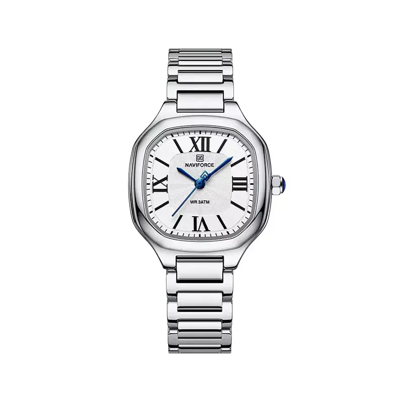 Naviforce-Watch-Code-NF-5042.11.webp ساعت مچی نیوی فورس زنانه فلزی نقره ای قاب مربع NF 5042/1 - Image 1