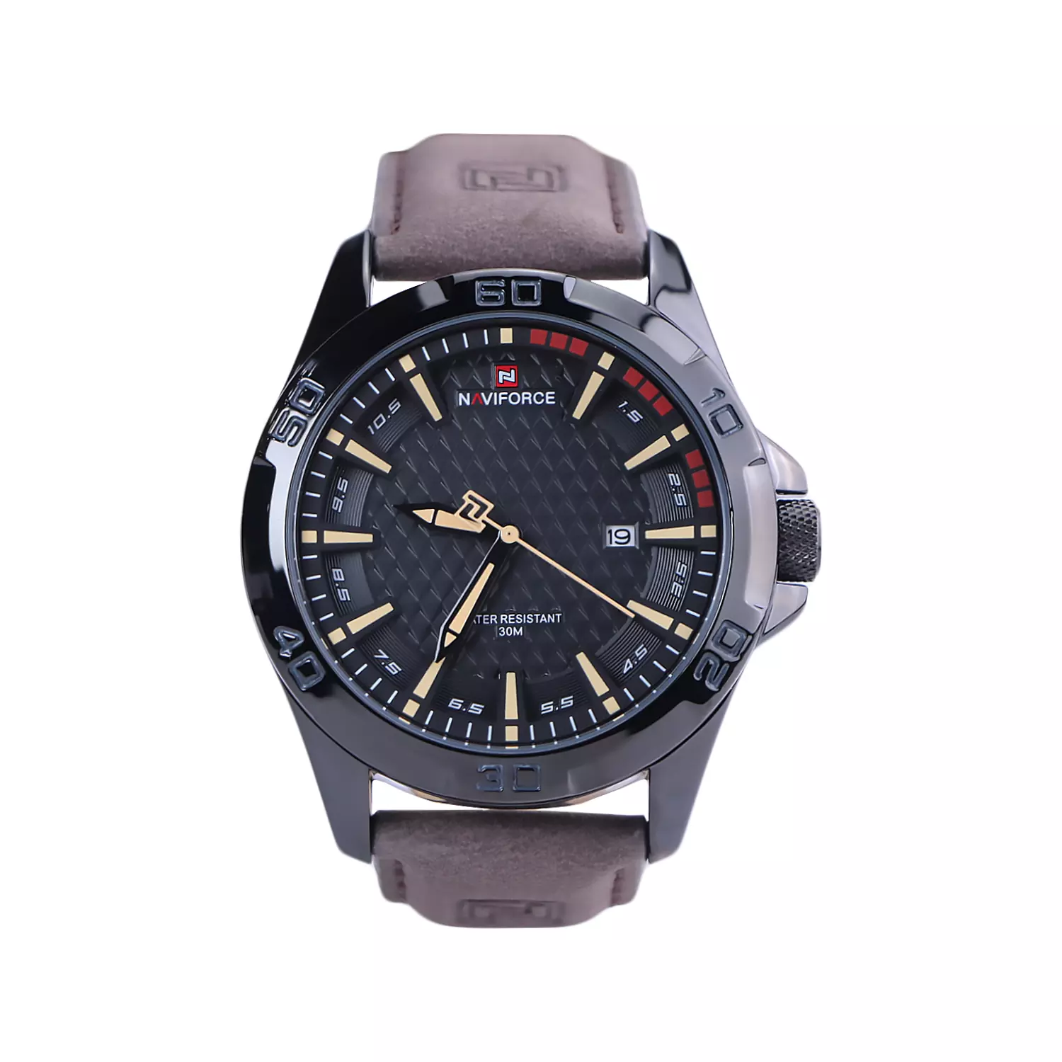 Naviforce-Watch-Code-NF-8023.31.webp ساعت عقربه ای نیوی فورس مردانه بند جیر قهوه ای NF 8023/3 - Image 1
