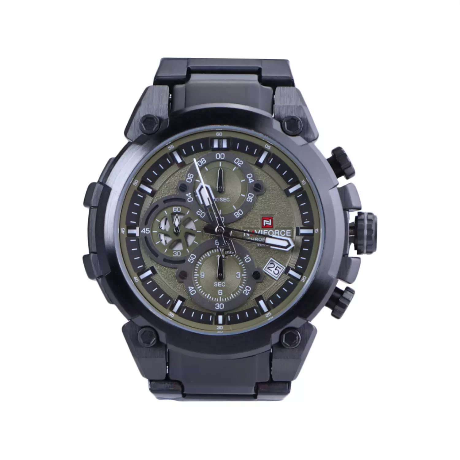 Naviforce-Watch-Code-NF-8071K.31.webp ساعت مچی نیوی فورس مردانه فلزی صفحه سبز کرنوگراف NF 8071K/3 - Image 1