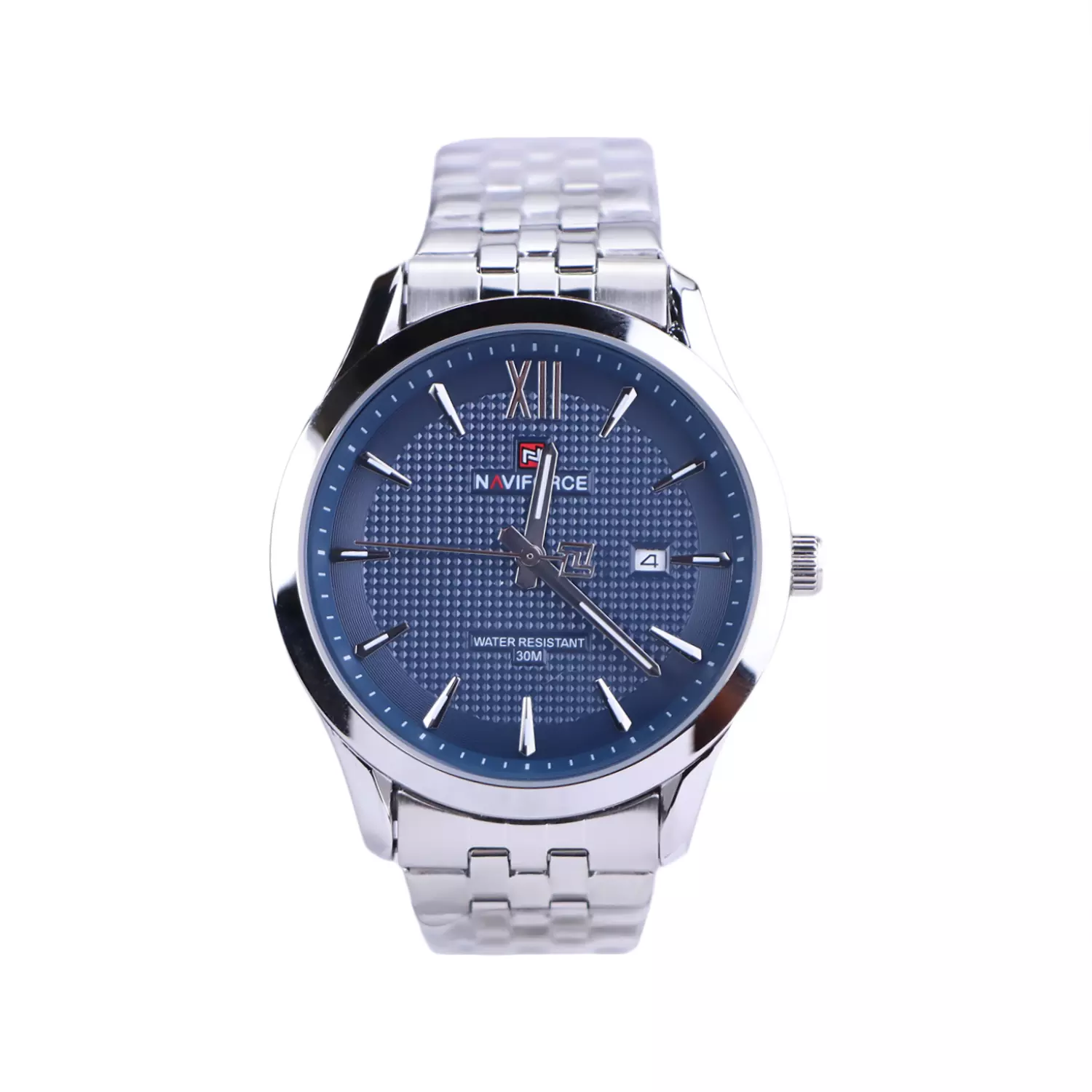 Naviforce-Watch-Code-NF-9255.31.webp ساعت مچی نیوی فورس مردانه فلزی نقره ای صفحه سرمه ای NF 9255/3 - Image 1