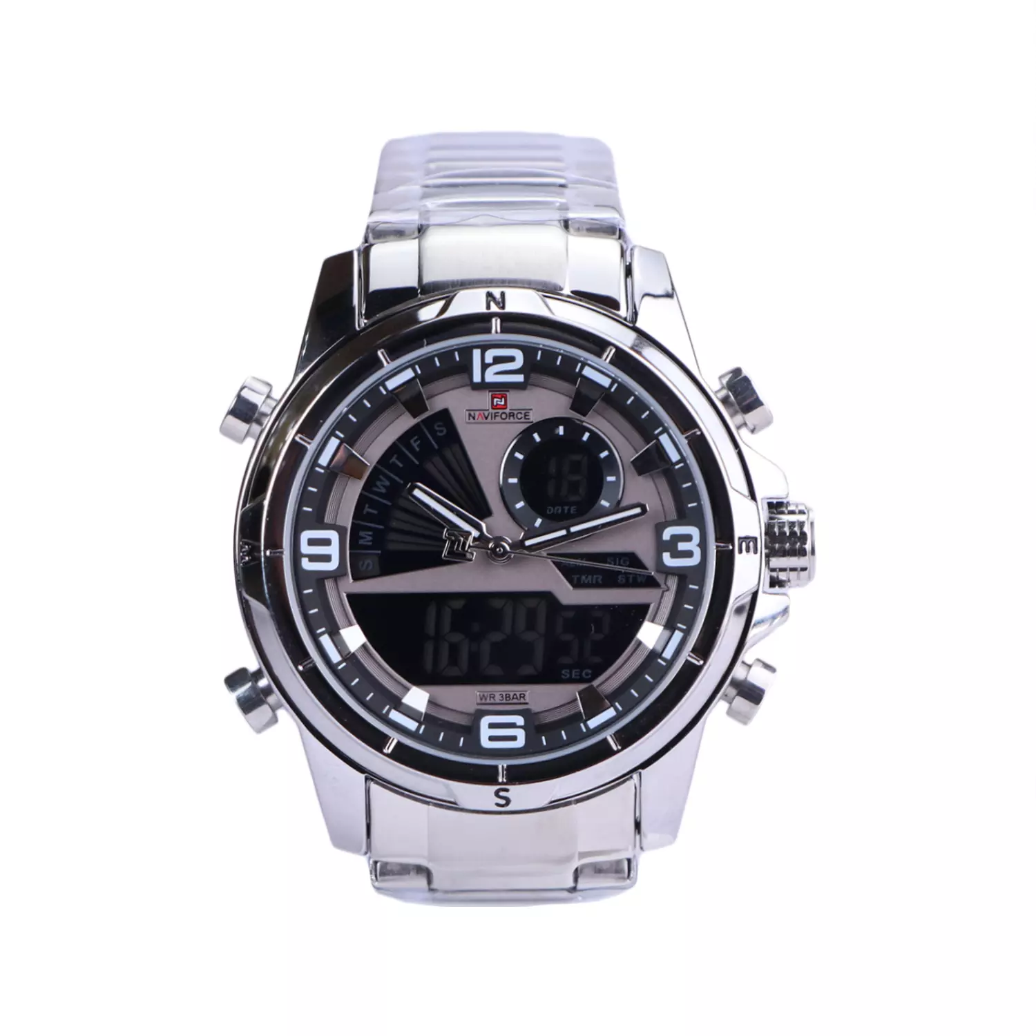 Naviforce-Watch-Code-NF-9257.11.webp ساعت مچی مردانه نیوی فورس فلزی نقره ای دو زمانه NF 9257/1 - Image 1
