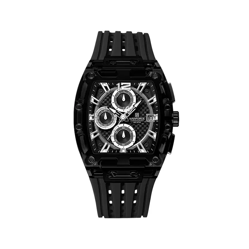 Naviforce-watch-code-7105.11.webp ساعت مچی نیوی فورس مردانه بند رابر مشکی کرنوگراف NF 7105/1 - Image 1