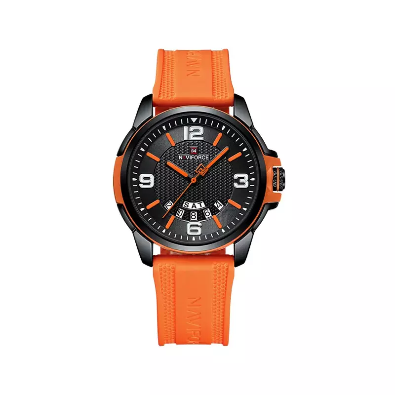 Naviforce-watch-code-9215.61.webp ساعت مچی نیوی فورس مردانه بند رابر نارنجی قاب مشکی 9215/6 - Image 1