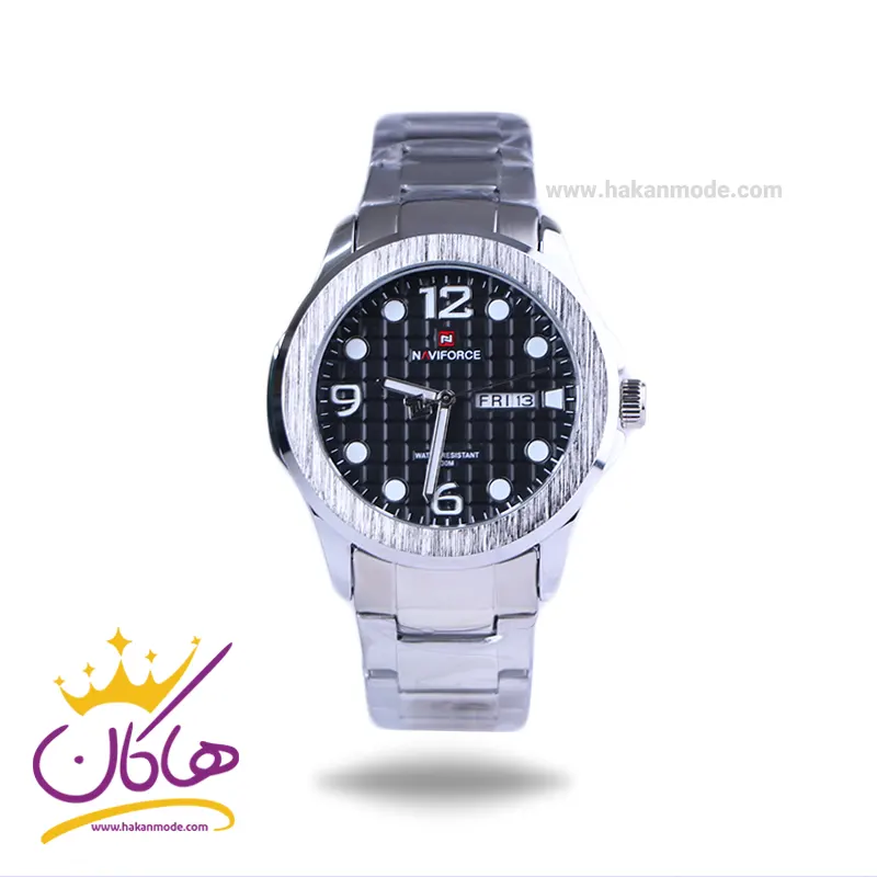 Naviforce-watch-code-9244.11.webp ساعت نیوی فورس مردانه فلزی نقره ای صفحه مشکی 9244/1 - Image 1