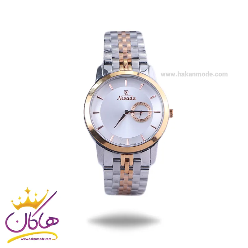 Nevada-watch-code-G-1373.11.webp ساعت مچی نوادا مردانه فلزی نقره ای رزگلد G 1373/1 - Image 1