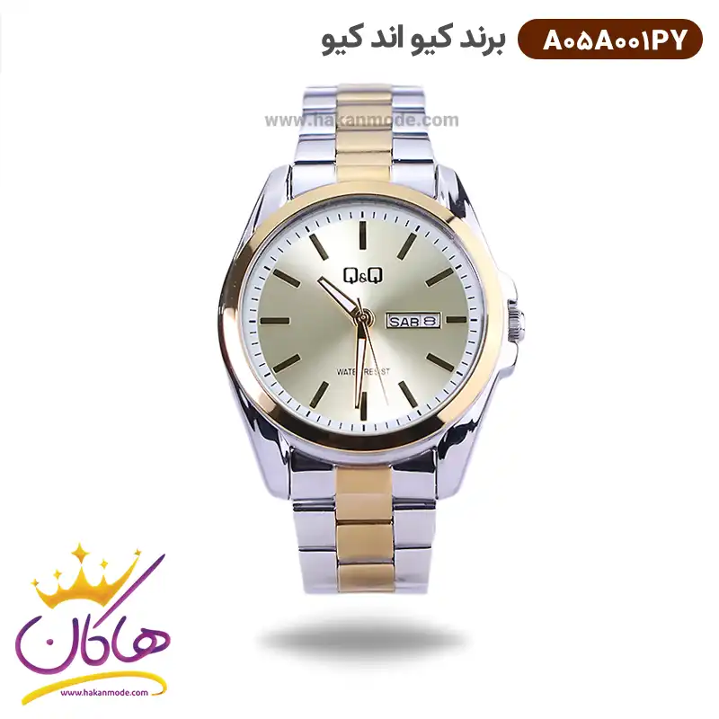 QQ-watch-code-A05A001PY1.webp ساعت کیو اند کیو مردانه فلزی صفحه طلایی A05A-001PY - Image 1