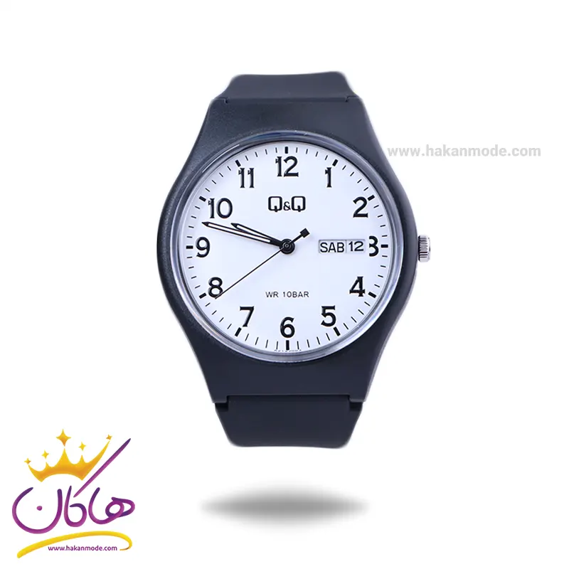 QQ-watch-code-A212J003Y1.webp ساعت پسرانه کیو اند کیو بند رابر مشکی صفحه سفید A212J003Y - Image 1