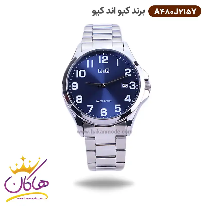 QQ-watch-code-A480J215Y1.webp ساعت کیو اند کیو مردانه نقره ای صفحه آبی A480J215Y - Image 1