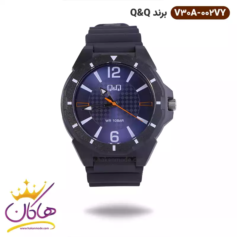 QQ-watch-code-V30A.002VY1.webp ساعت پسرانه کیو کیو مشکی صفحه سورمه ای V30A/002VY - Image 1
