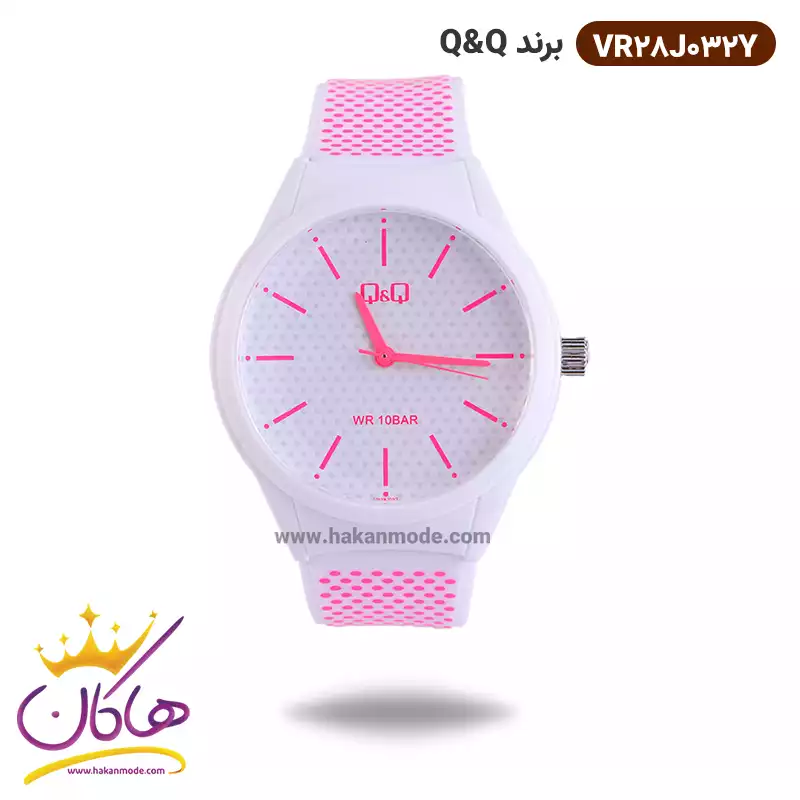 QQ-watch-code-VR28J032Y1.webp ساعت دخترانه کیو اند کیو سفید بند خال خالی VR28J032Y - Image 1