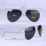 ابعاد عینک آفتابی ری بن مردانه طلایی عدسی مشکی RB 3026/30