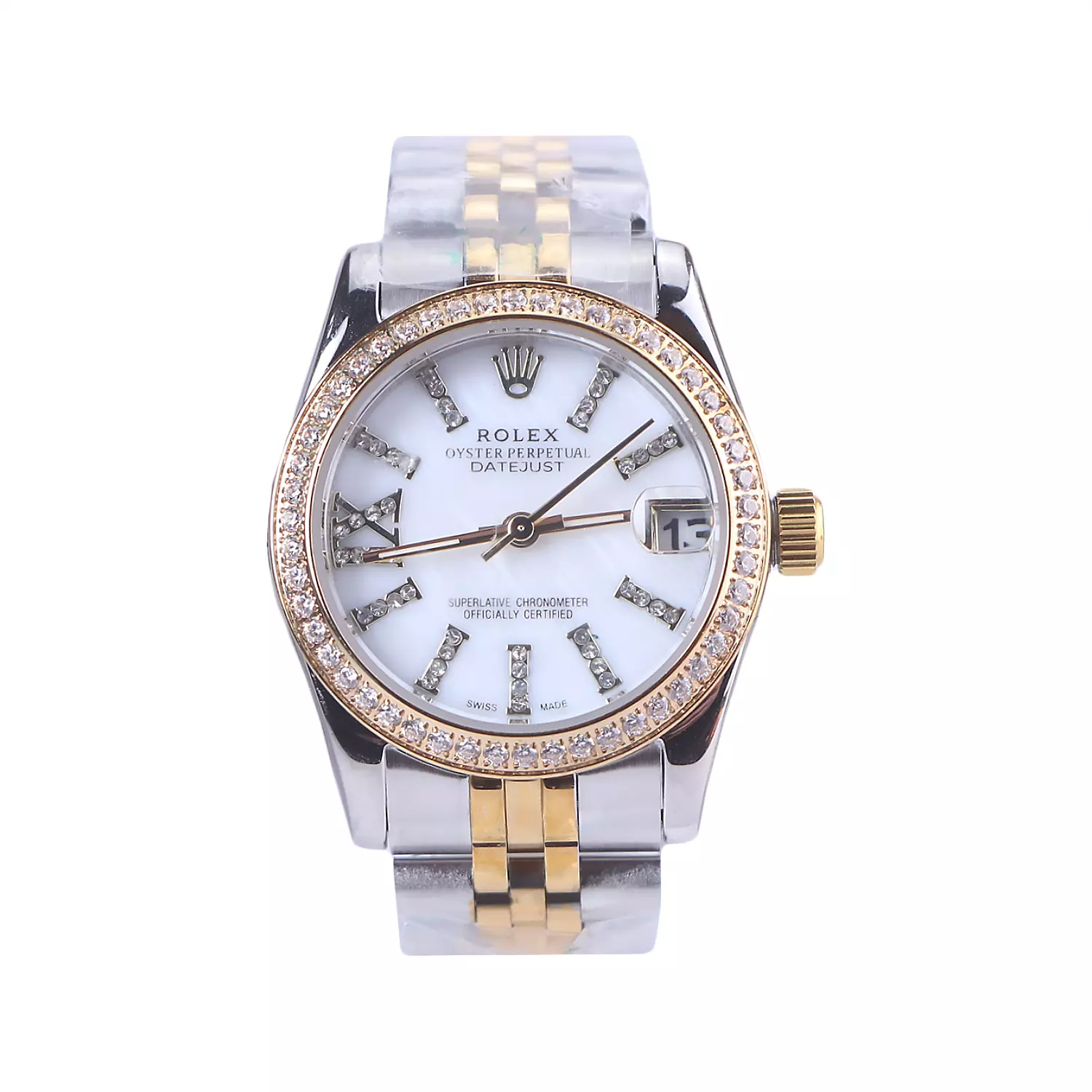 Rolex-Watch-Code-4047.11.webp ساعت مچی رولکس زنانه فلزی دیت جاست صفحه سفید 4047/1 - Image 1