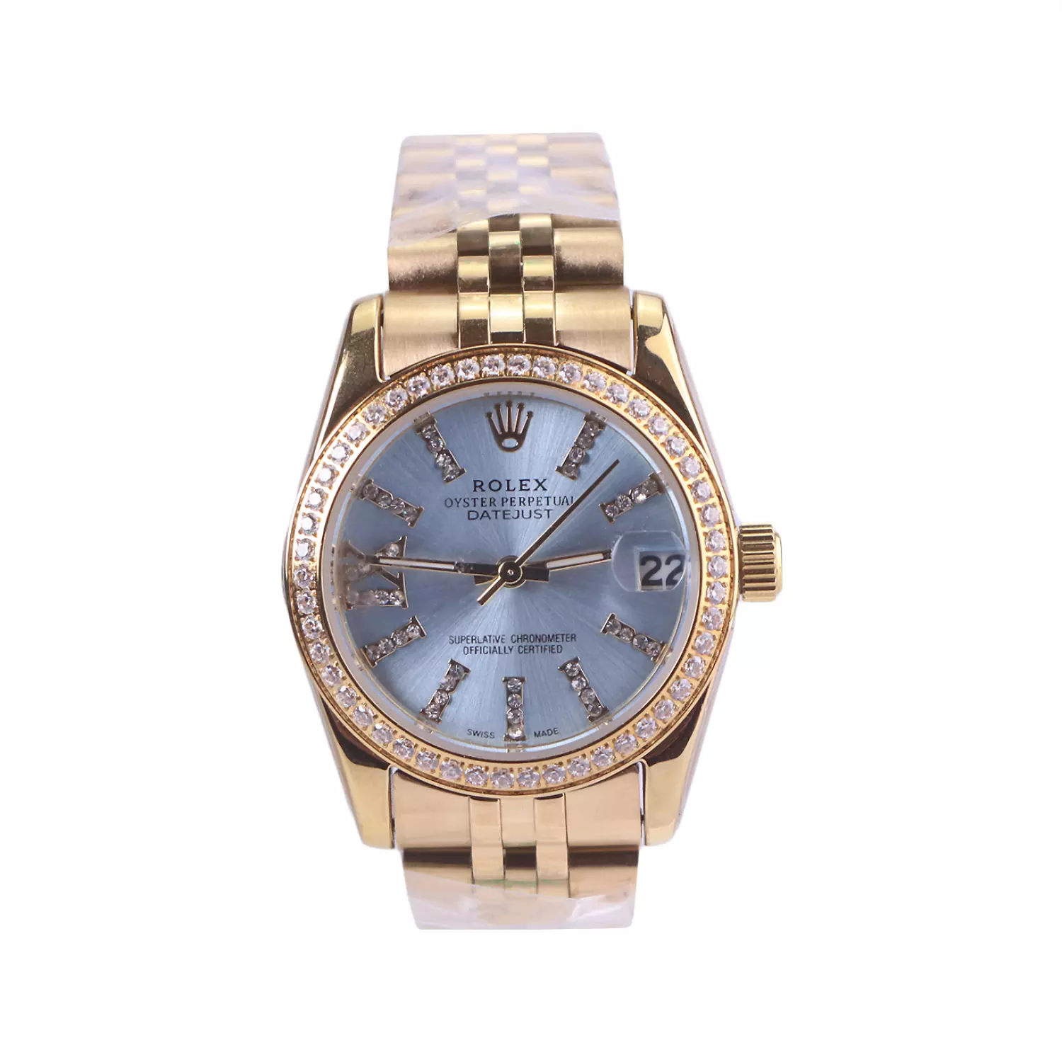 Rolex-Watch-Code-4047.71.webp ساعت مچی رولکس زنانه فلزی دیت جاست طلایی صفحه آبی 4047/7 - Image 1