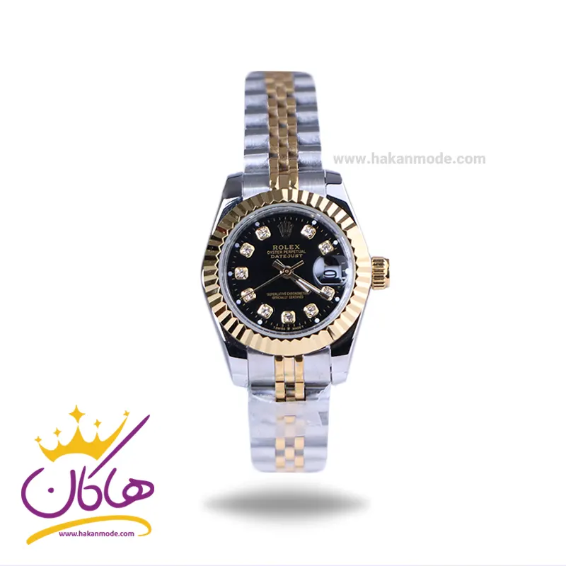 Rolex-watch-code-4041.321.webp ساعت مچی زنانه رولکس فلزی دیت جاست صفحه مشکی 4041/32 - Image 1