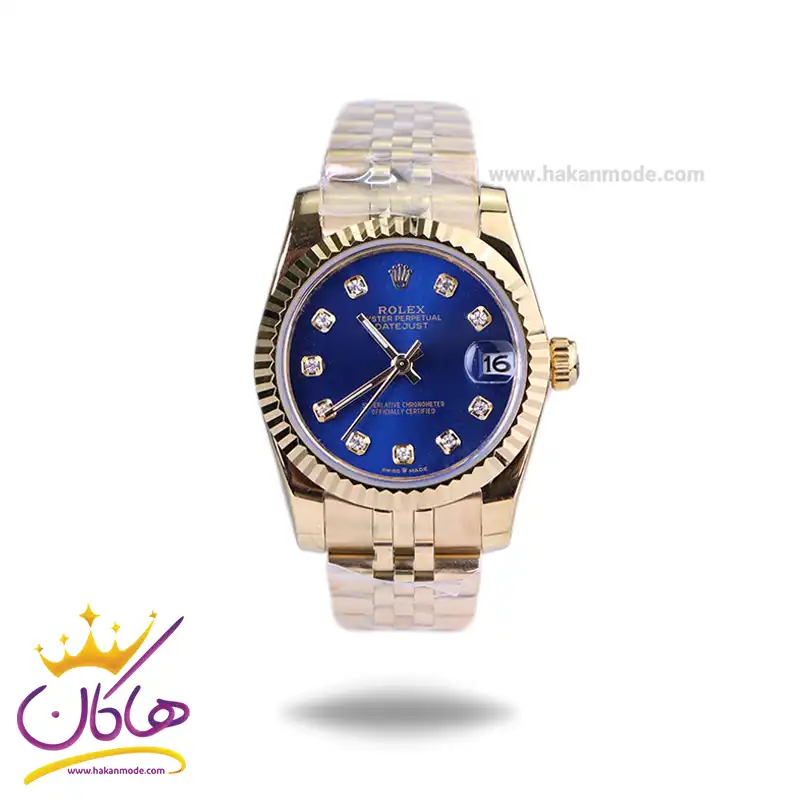 Rolex-watch-code-4042.601.webp ساعت رولکس زنانه فلزی دیت جاست طلایی صفحه آبی 4042/60 - Image 1