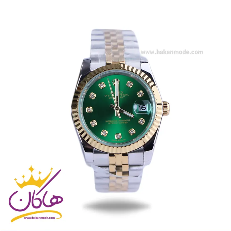 Rolex-watch-code-4043.201.webp ساعت مردانه رولکس فلزی دیت جاست صفحه سبز 4043/20 - Image 1