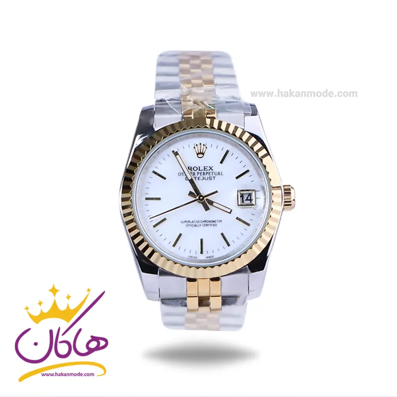 Rolex-watch-code-4043.471.webp ساعت رولکس مردانه فلزی دیت جاست نقره ای طلایی 4043/47 - Image 1